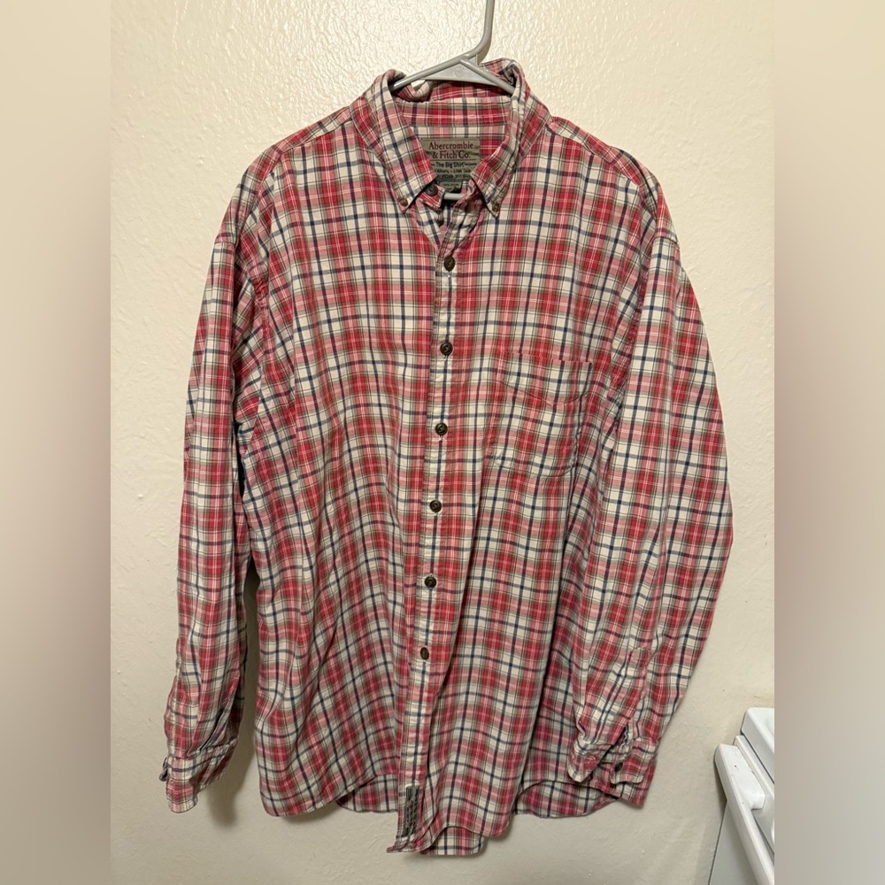 Vintage Abercrombie Men's Red Plaid Shirt